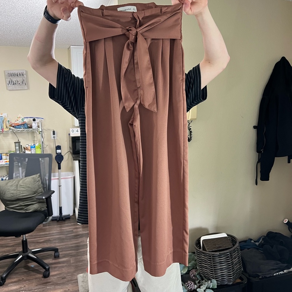 Abercrombie and Fitch satin wide leg trouser pants with tie front